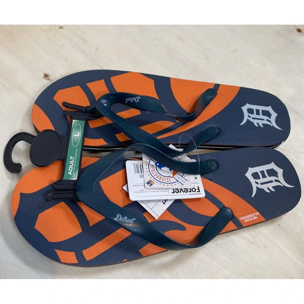 Detroit Tigers MLB Baseball‎ Flip Flops Sandals Blue Orange New Mens Large 9-10